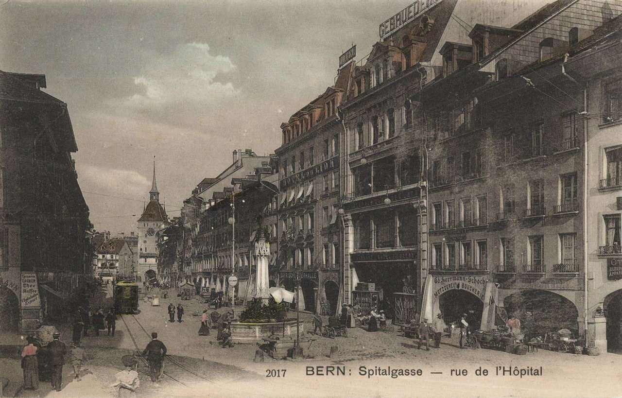 N Agathon Aerni AK.1749 Postkarte mit Fotografie der Spitalgasse in Bern.