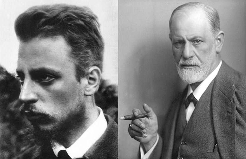 Portraitbilder von Rilke und Freud.